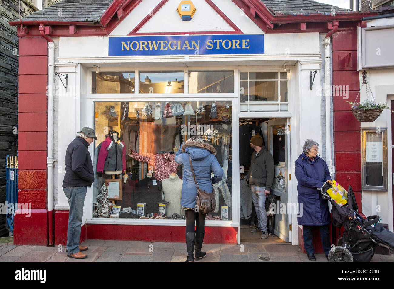 Norwegian store in Keswick town centre selling warm winter outdoor clothing,Keswick,Lake  District,Cumbria,England Stock Photo - Alamy