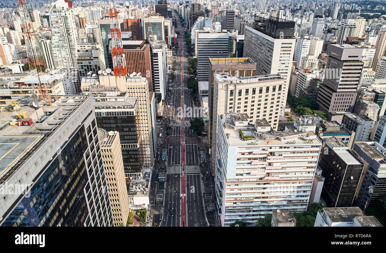 Aerial view of Paulista avenue in Sao Paulo city, Brazil Stock Photo