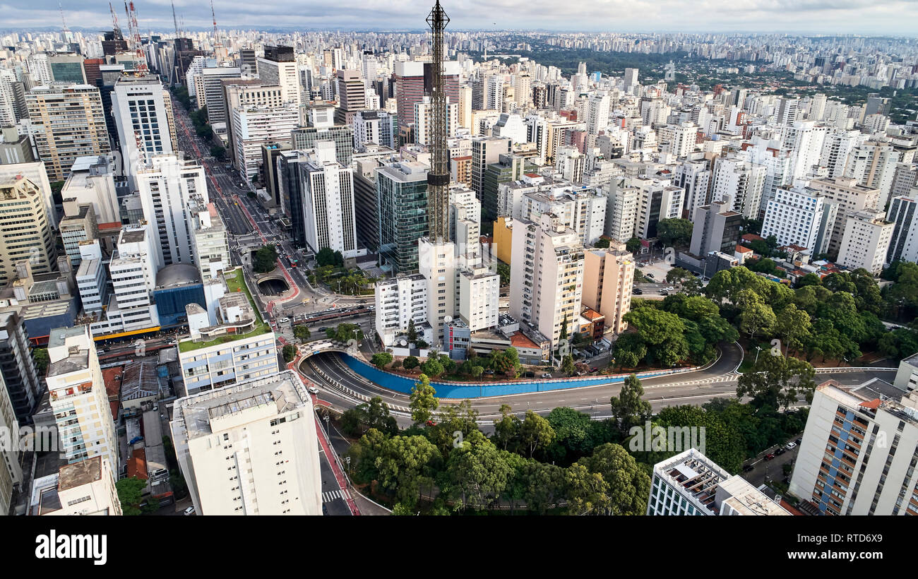 Aerial view of Paulista avenue in Sao Paulo city, Brazil Stock Photo