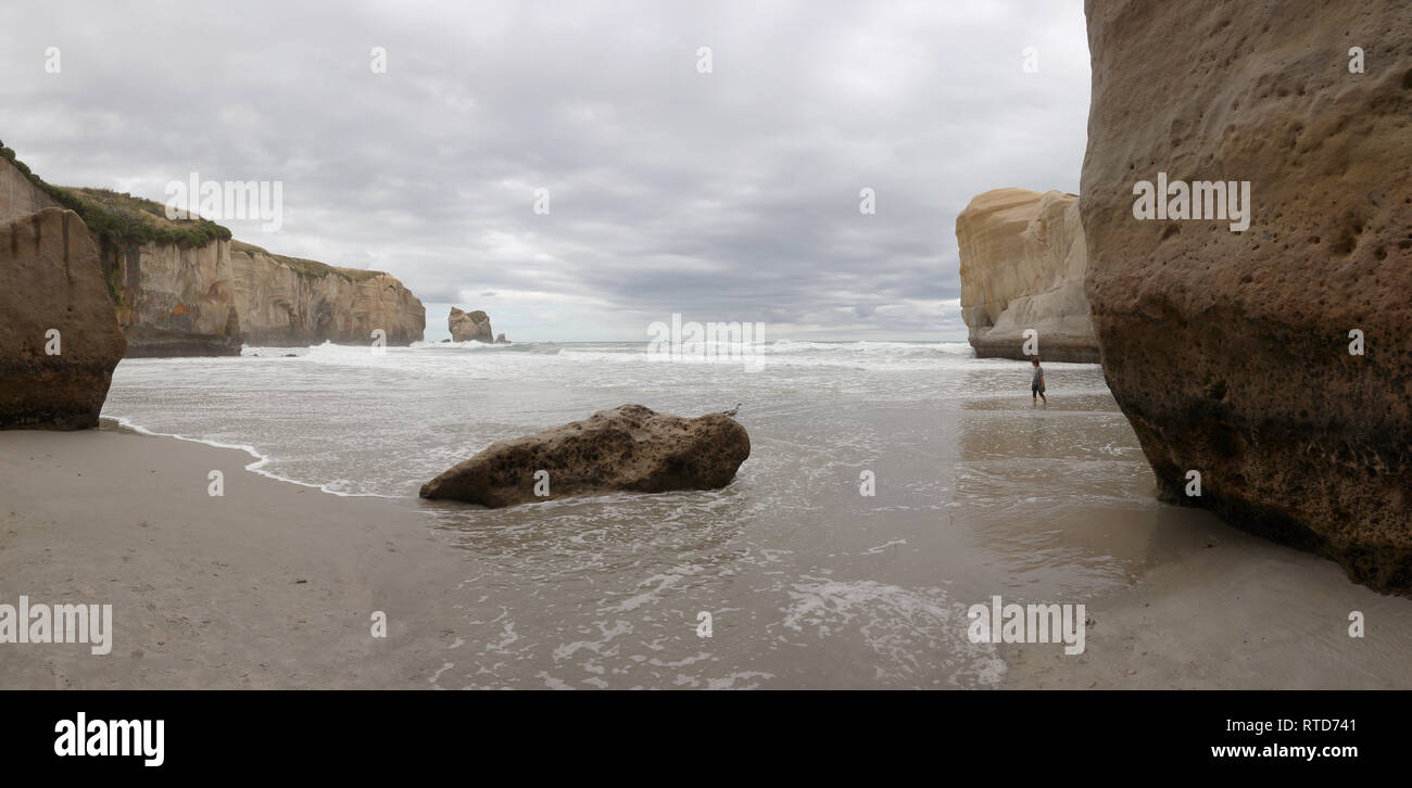 High resolution panoramic of Tunnel Beach, Dunedin, Otago, New Zealand South Island Stock Photo