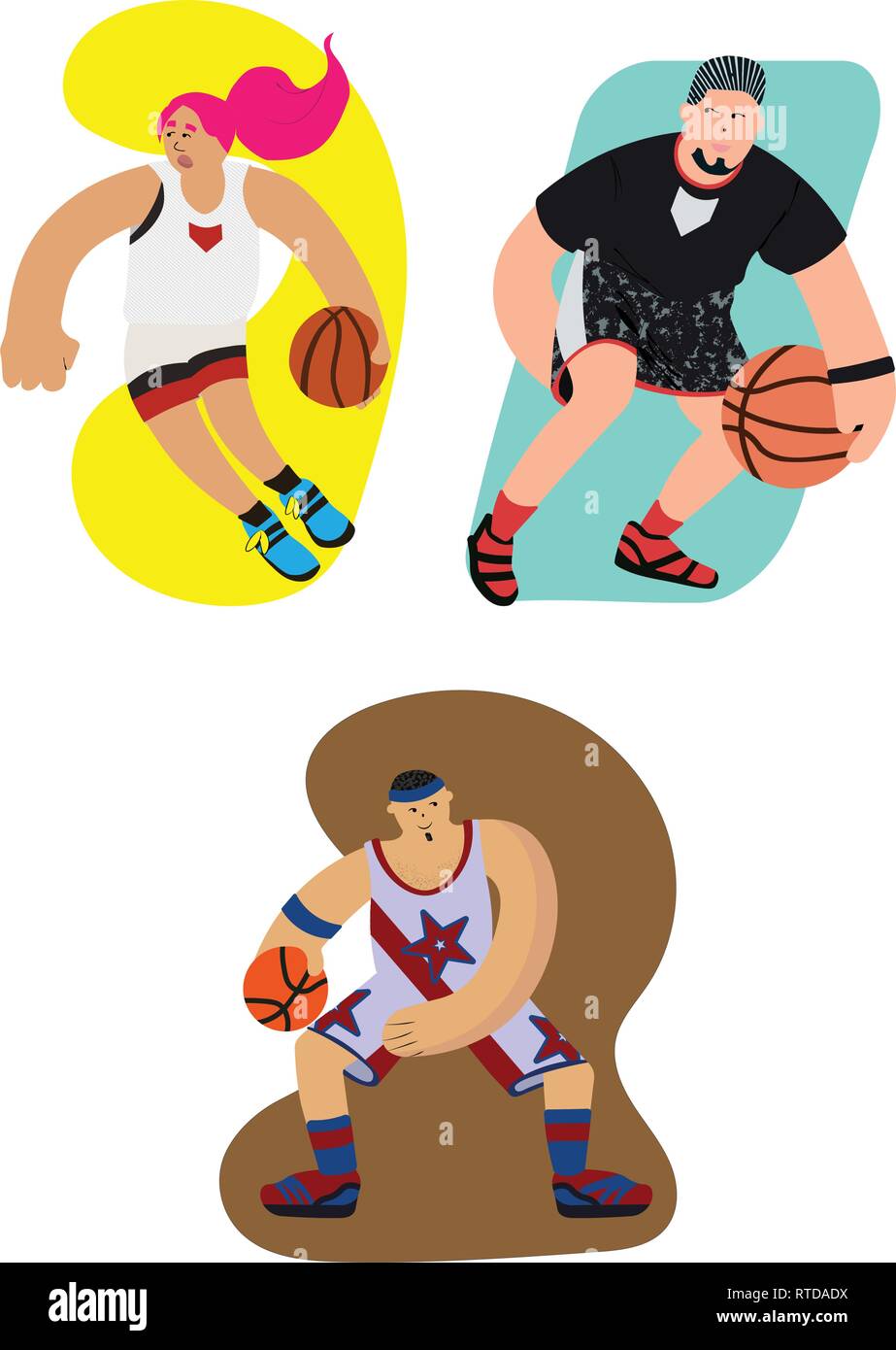 Cartoon Basketball Players Set With Dribbling Stock Vector Image Art Alamy