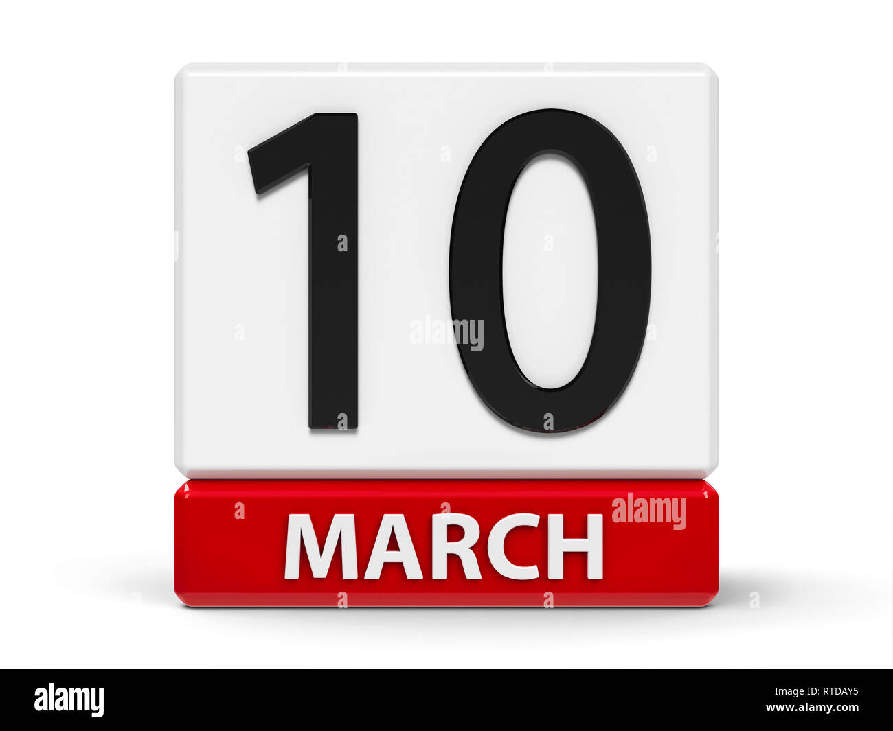 Red and white calendar icon from cubes - The Tenth of March - on a ...