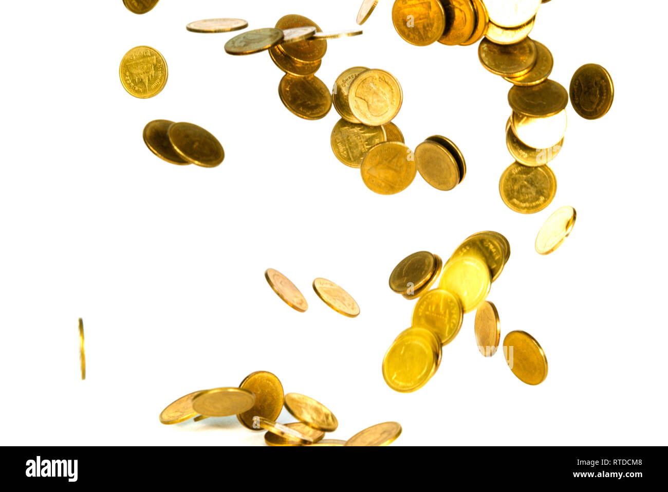 Movement of falling gold coin, flying coin, rain money isolated on ...