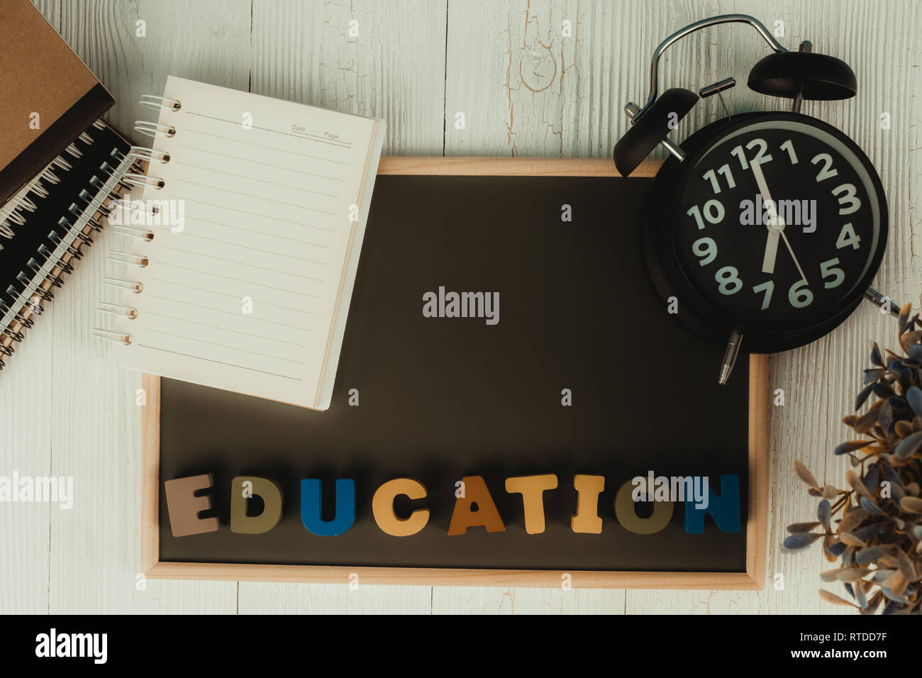 Back to school concept idea, Education text and green chalkboard with ...