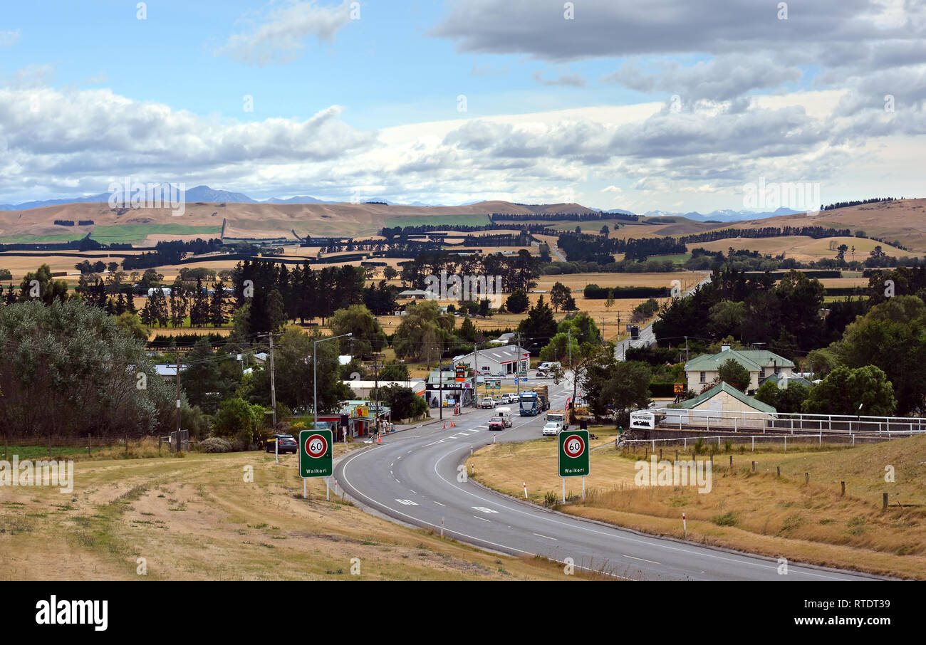 Waikari, New Zeland - February 28, 2019: Waikari Township in North Canterbury, New Zealand on a Norwest Autumn day. Stock Photo