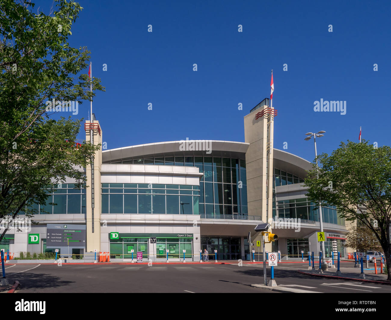 Entrance to Chinook Centre shopping mall on June 5, 2016 in Calgary, Alberta Canada. Chinook mall is one of the busiest malls in Alberta and Canada. Stock Photo