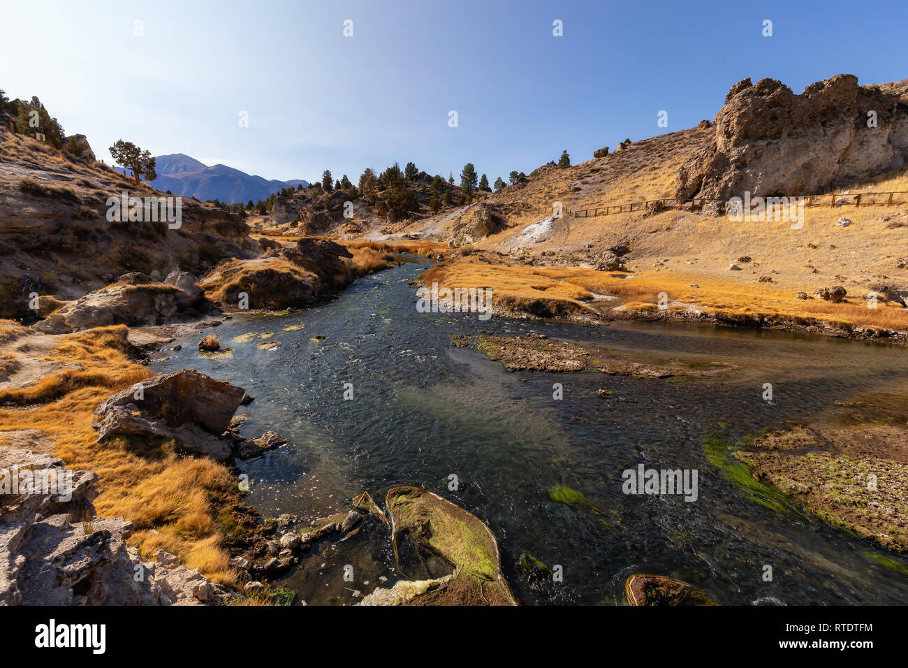 View of natural Hot Springs at Hot Creek Geological Site. Located near ...