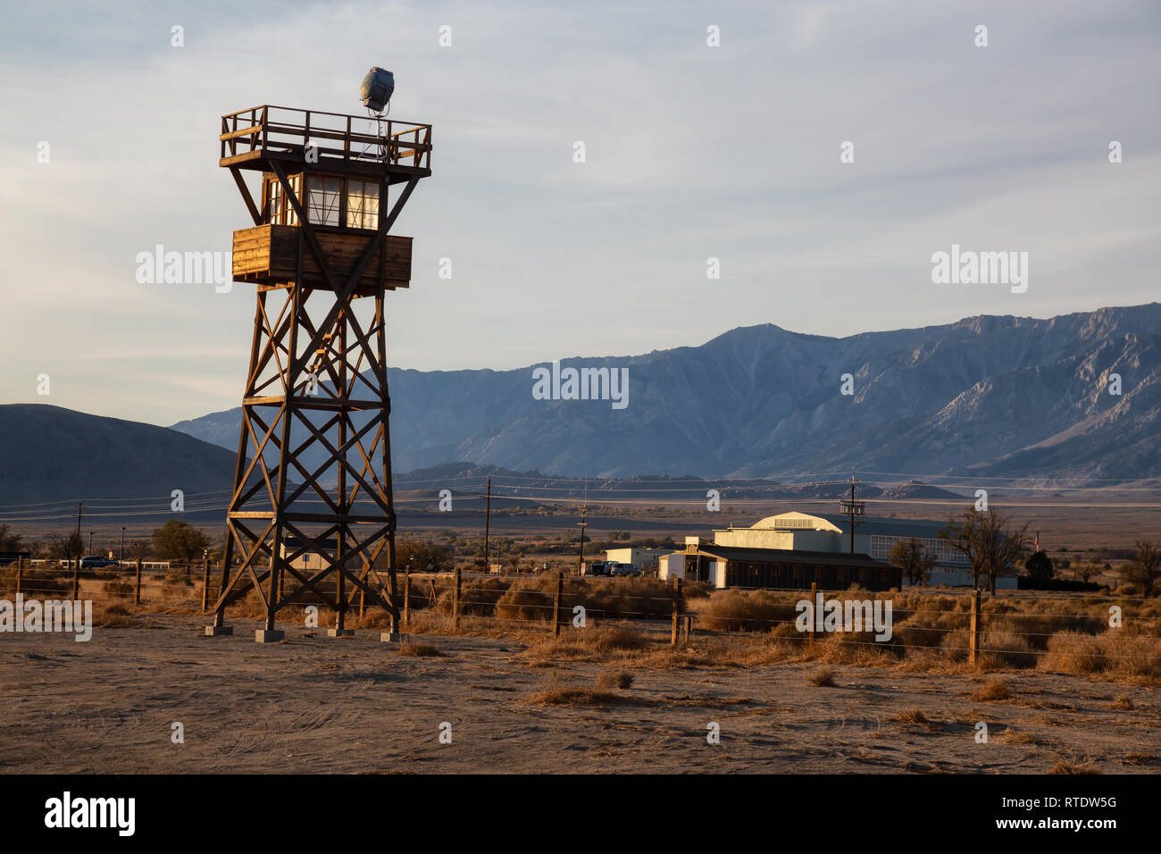 Manzanar National Historic Site during a vibrant morning. Located in Independence, California, United States. Stock Photo