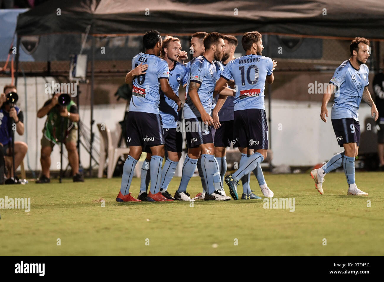 Leichhardt Oval, Leichhardt, Australia. 1st Mar, 2019. A League football Sydney FC versus Adelaide United; Reza Ghoochannejhad of Sydney is congratulated by teammates after scoring to make it 1-0 Credit: Action Plus Sports/Alamy Live News Stock Photo