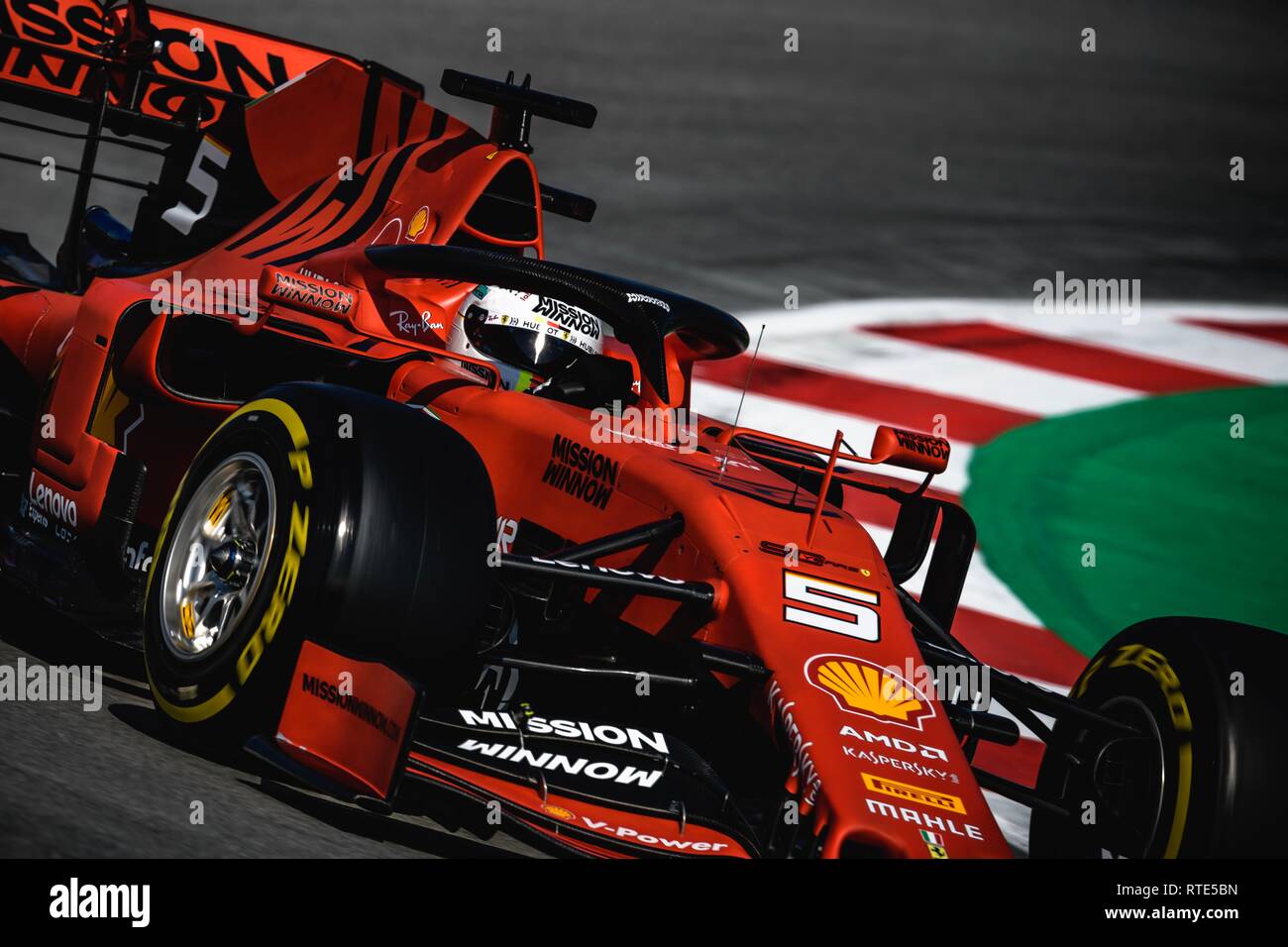 Barcelona, Spain. 01 March, 2019:  SEBASTIAN VETTEL (GER) from team Ferrari drives in his SF90 during day eight of the Formula One winter testing at Circuit de Catalunya Stock Photo