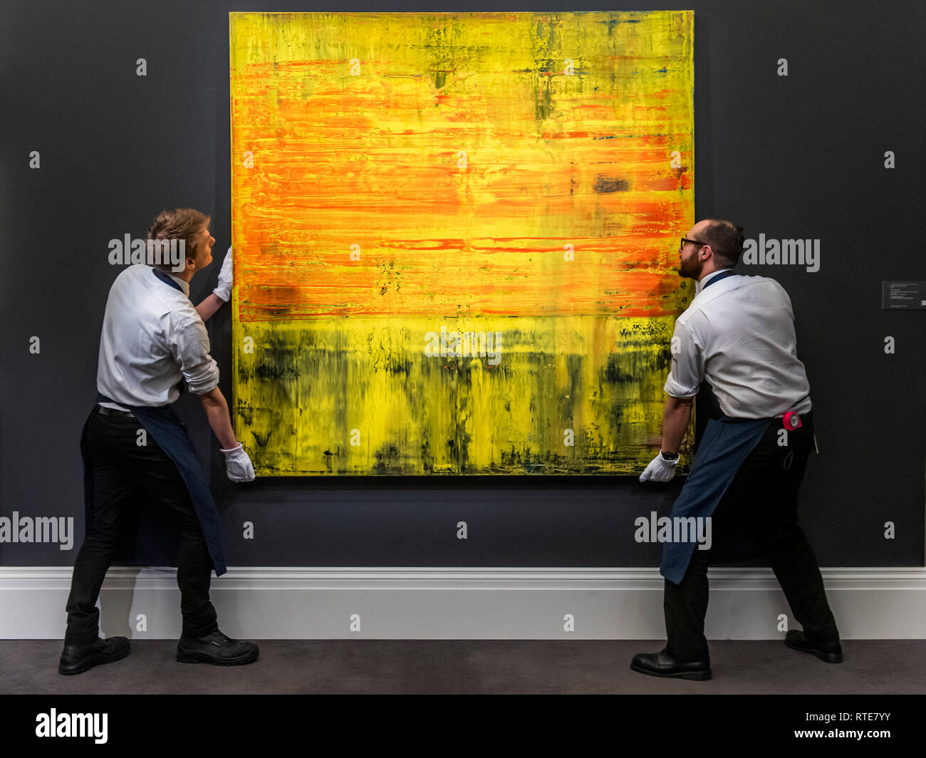 London, UK. 1st Mar 2019. Gerhard Richter, Abstraktes Bild, 2009, Est. £6,000,000-8,000,000 -  A preview ahead of the Sotheby’s Contemporary Art Evening Auction at Sotheby's New Bond Street, London. The auction will take place on 5 March. Credit: Guy Bell/Alamy Live News Stock Photo