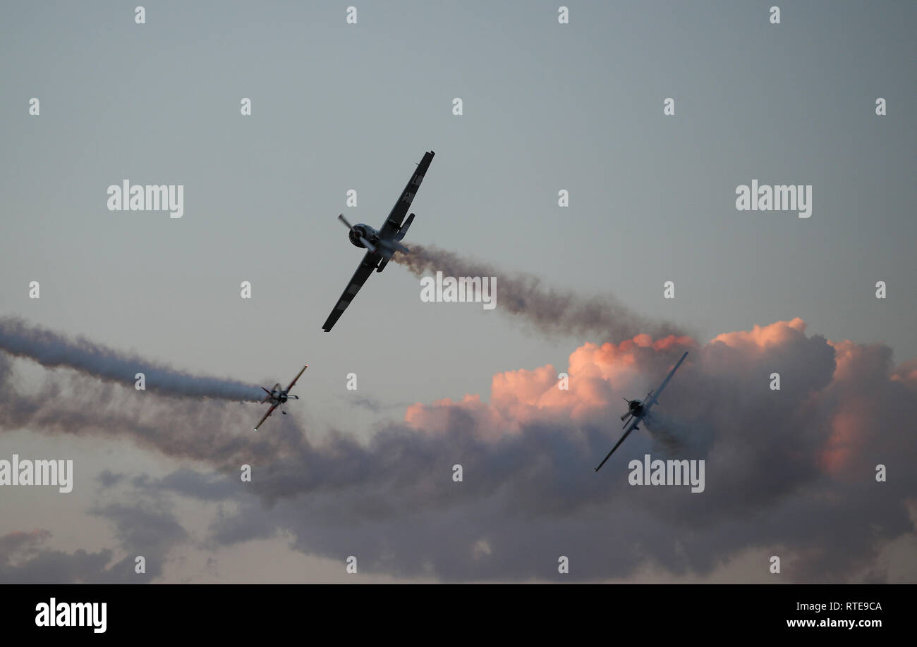 Melbourne, Melbourne, Australia. 1st Mar, 2019. Airplanes perform during the Australian International Airshow and Aerospace & Defence Exposition at the Avalon Airport, Melbourne, March 1, 2019. Credit: Bai Xuefei/Xinhua/Alamy Live News Stock Photo