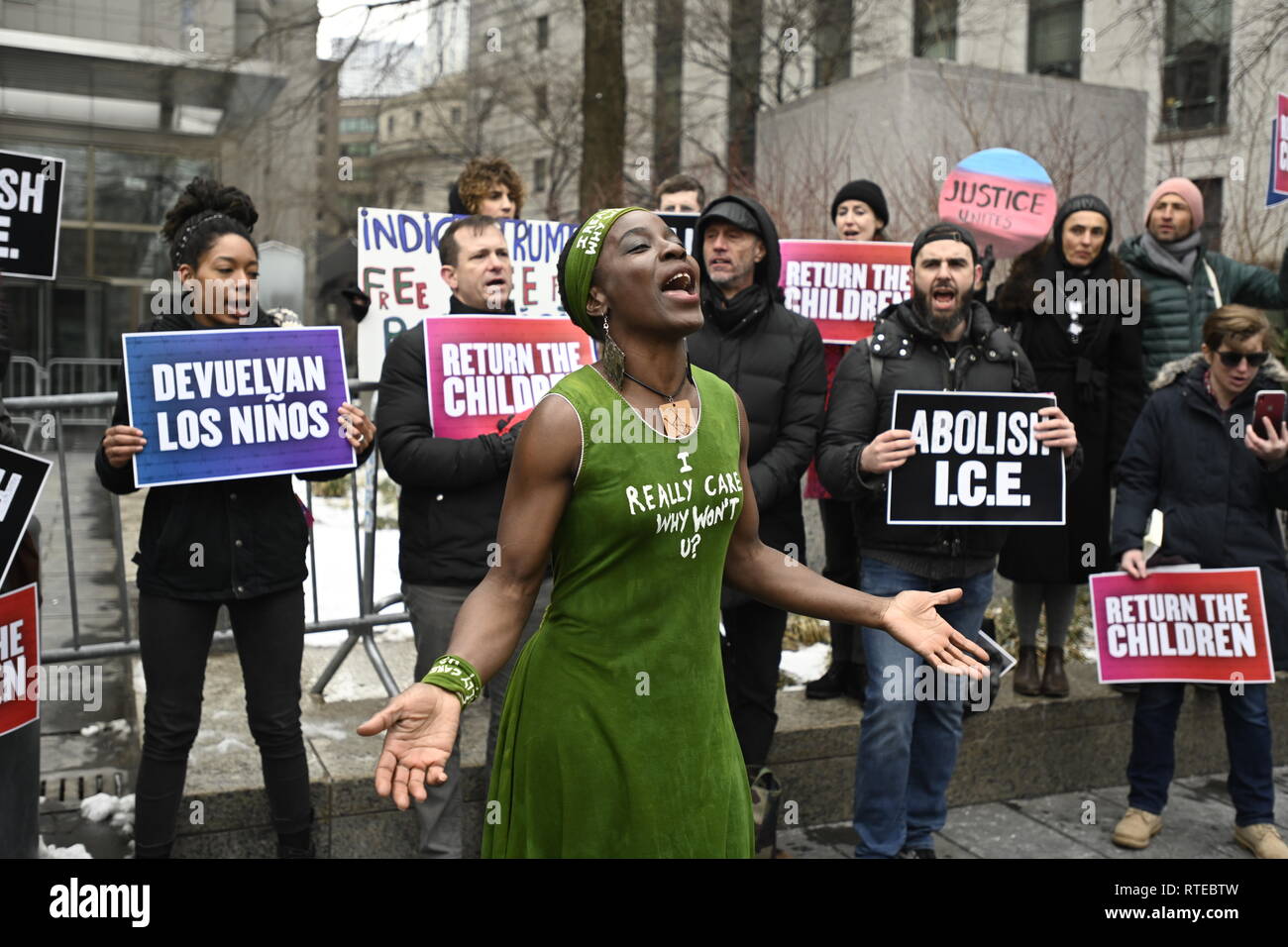 New York, NY, USA. 1 March 2019 New York US Statue of Liberty climber Patricia Okoumou walks into federal court for a hearing on whether her bail will be revoked after she was arrested for climbing a school for immigrant children in Austin, Texas, in another act of civil disobedience to protest against Trump administration immigration policies. Okoumou told supporters she would go on a hunger struck if she is jailed. Credit: Joseph Reid/Alamy Live News Credit: Joseph Reid/Alamy Live News Stock Photo