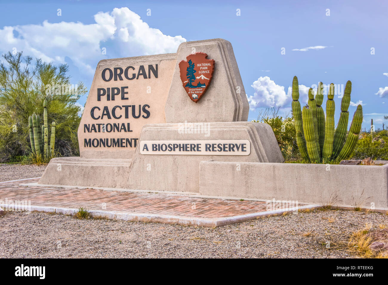 Organ Pipe Cactus National Monument Highway 85 Entrance Sign, South-central Arizona, USA Stock Photo