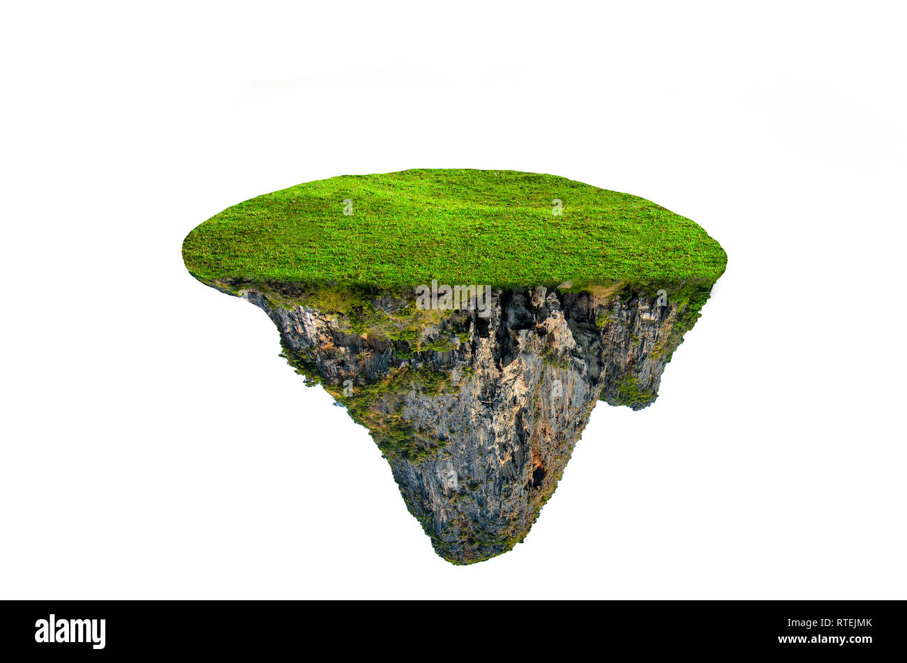 fantasy floating island with natural grass Isolate Stock Photo