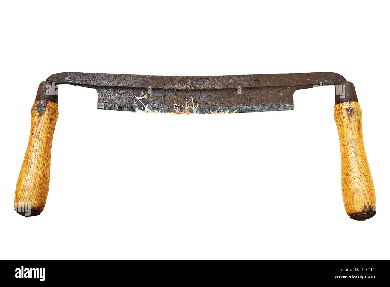tradtional rusty hand saw for removing bark from the trees, object isolated over white background Stock Photo