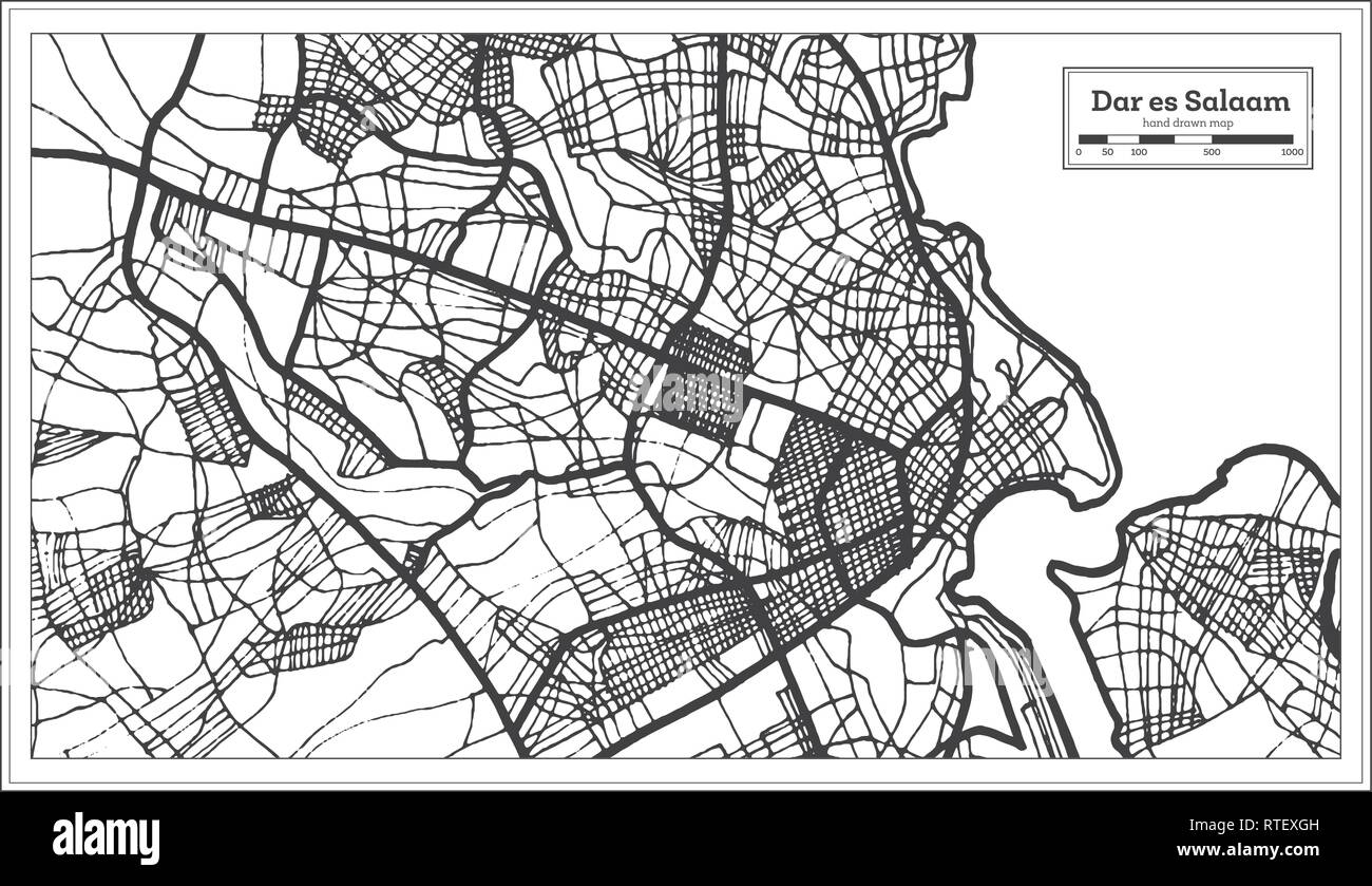 Dar es Salaam Tanzania City Map in Retro Style. Outline Map. Vector 