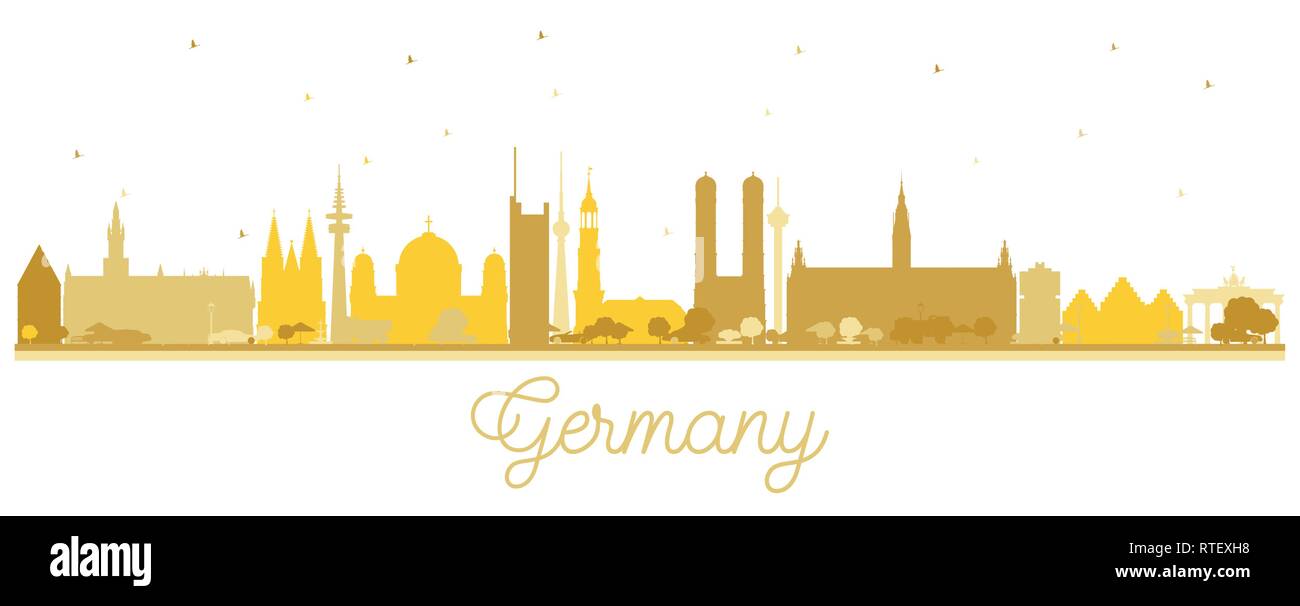 Germany City Skyline Silhouette with Golden Buildings. Vector Illustration. Business Travel and Tourism Concept with Historic Architecture. Germany. Stock Vector