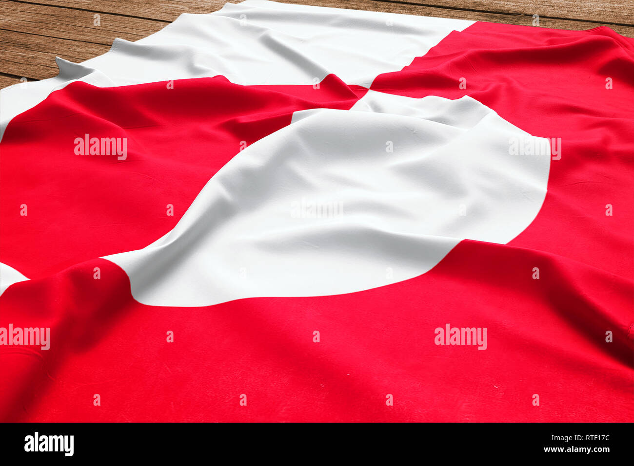 Flag of Greenland on a wooden desk background. Silk flag top view Stock ...
