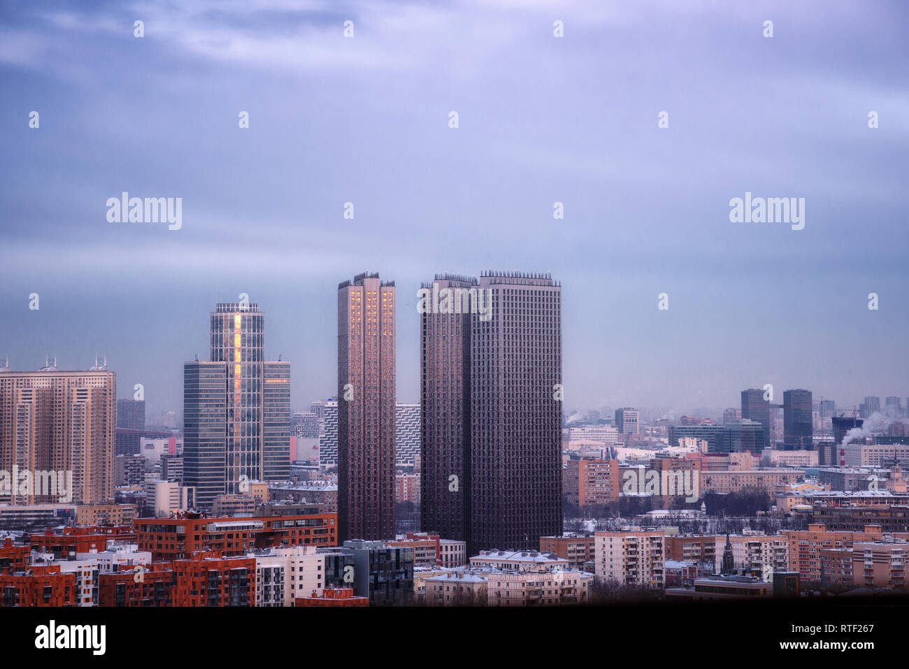 Moscow, Russia - January 9, 2019: Business center Nordstar Tower and Multifunctional residential complex Presnya City Stock Photo