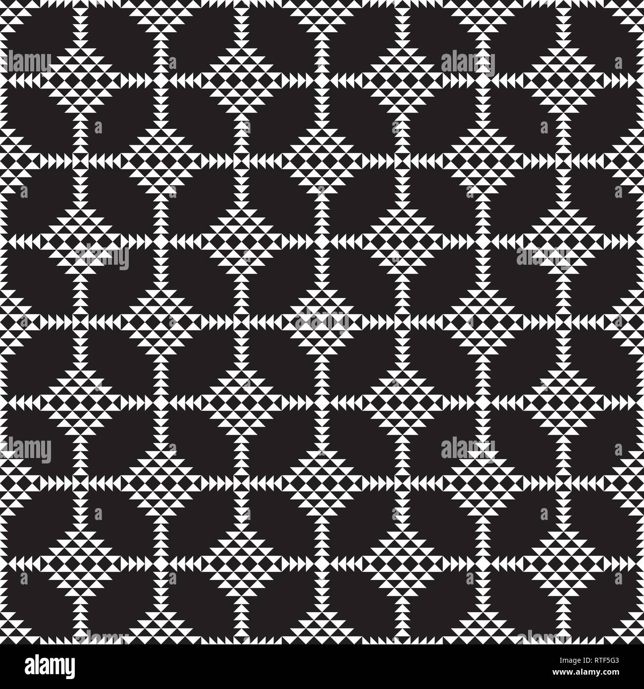 Seamless Black and White Triangles Mosaic Patterns, Abstract Geometric