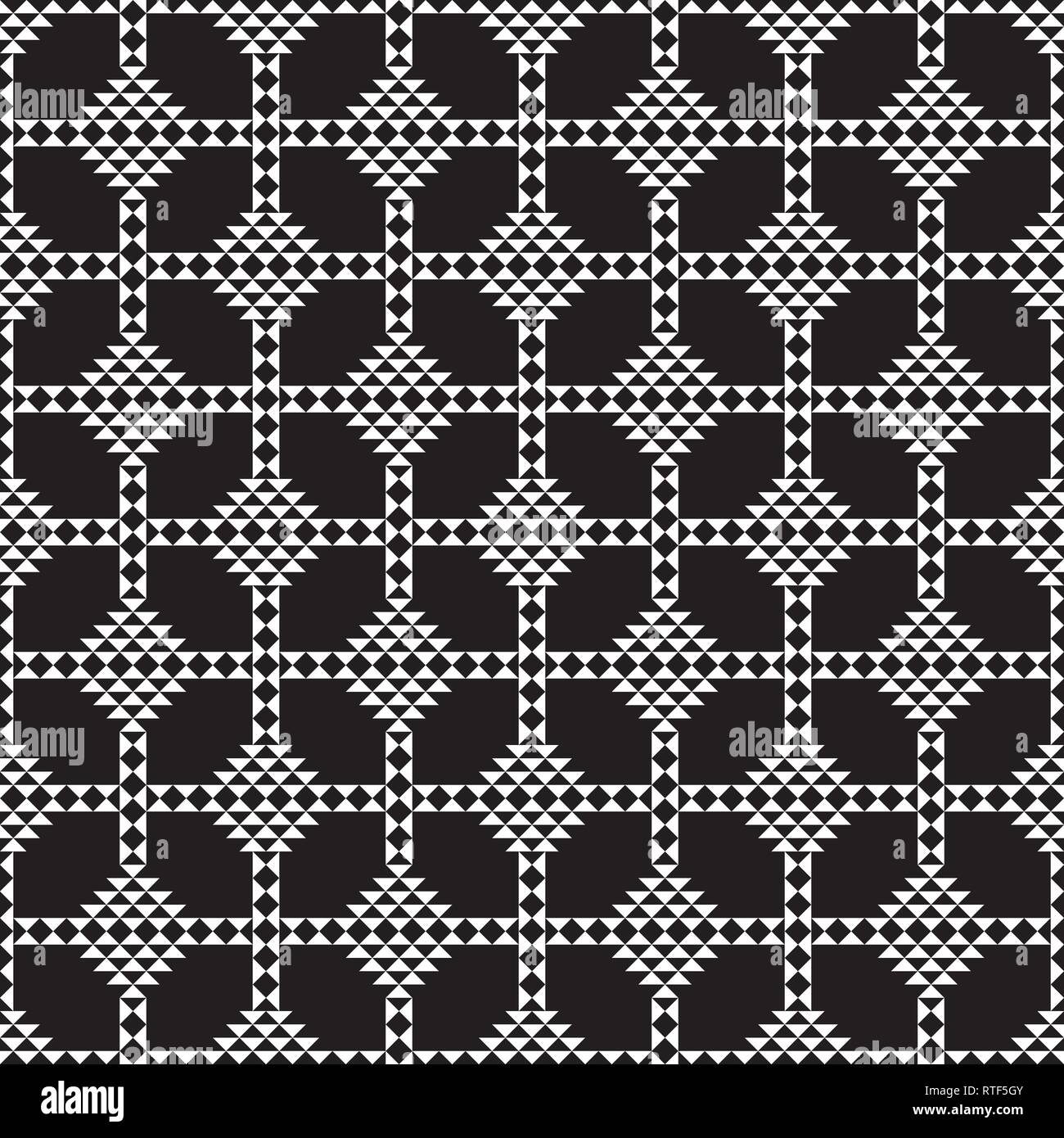 Seamless Black and White Triangles Mosaic Patterns, Abstract Geometric Triangle Background. Stock Vector