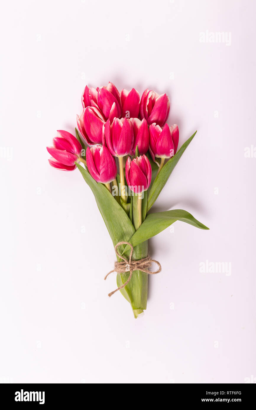 Pink tulips bouquet isolated on white background Stock Photo - Alamy