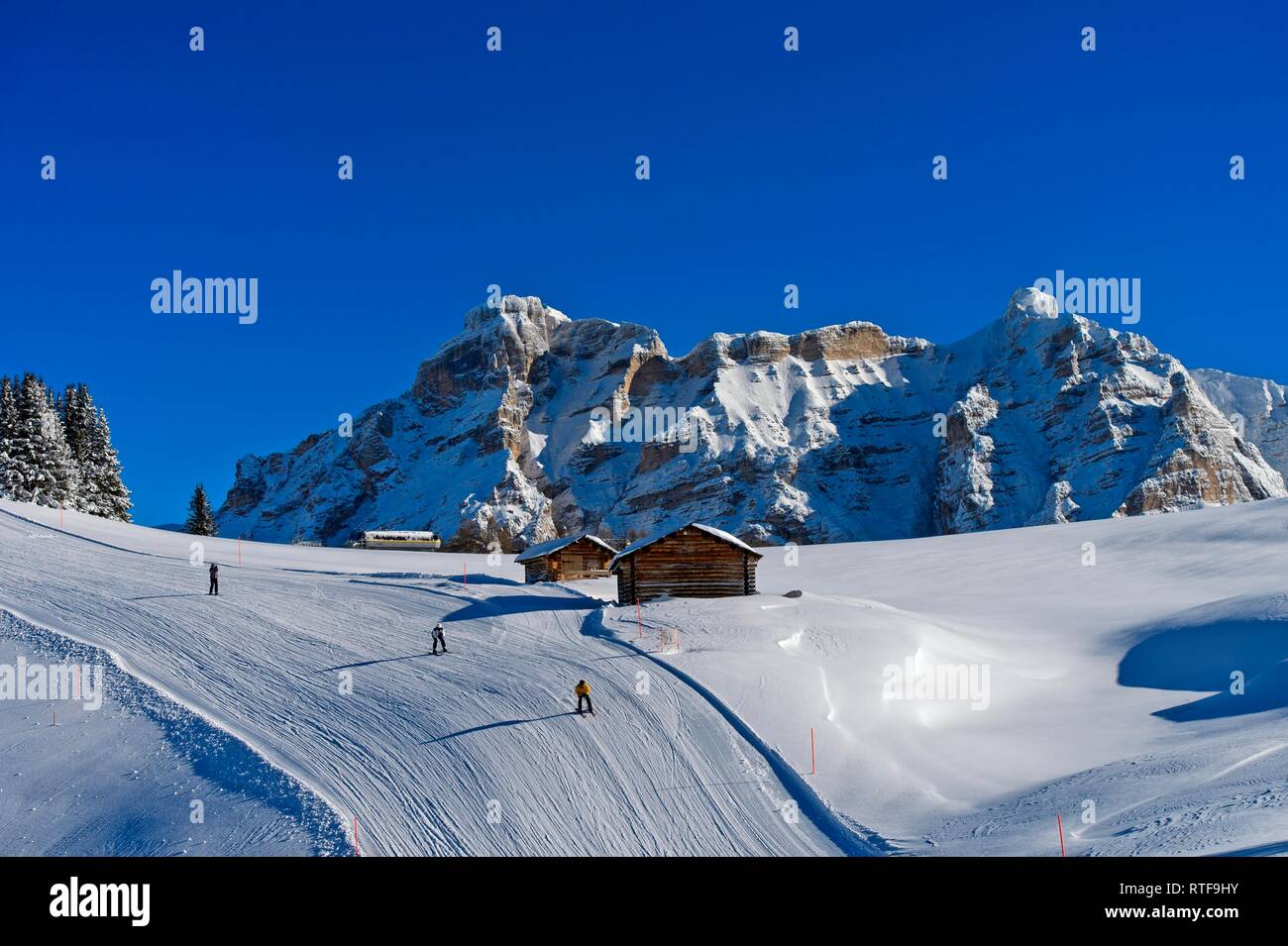 Ski slope in the ski area Alta Badia, Corvara, South Tyrol, Italy Stock Photo