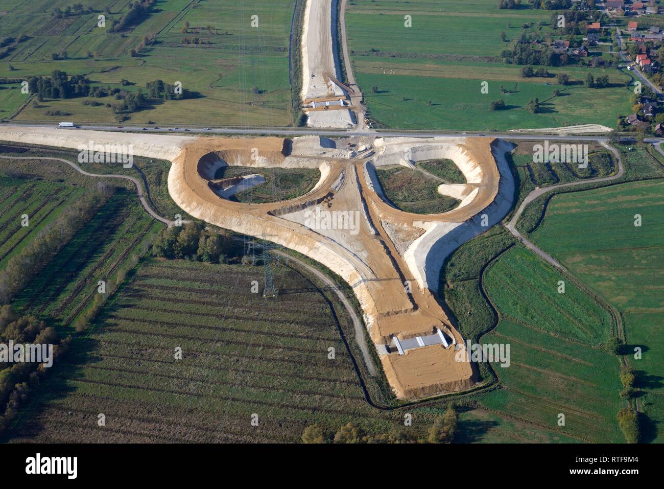 Aerial view, motorway construction site A26, conversion to motorway junction, Neu Wulmstorf, Lower Saxony, Germany Stock Photo