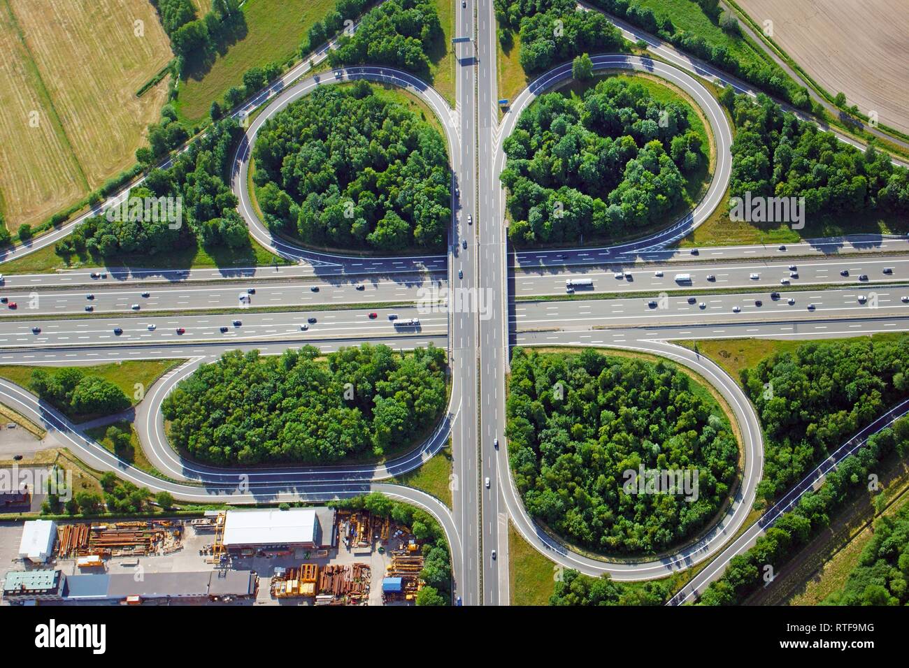 Aerial view, Motorway A1 Maschener Kreuz, shamrock, Lower Saxony, Germany Stock Photo