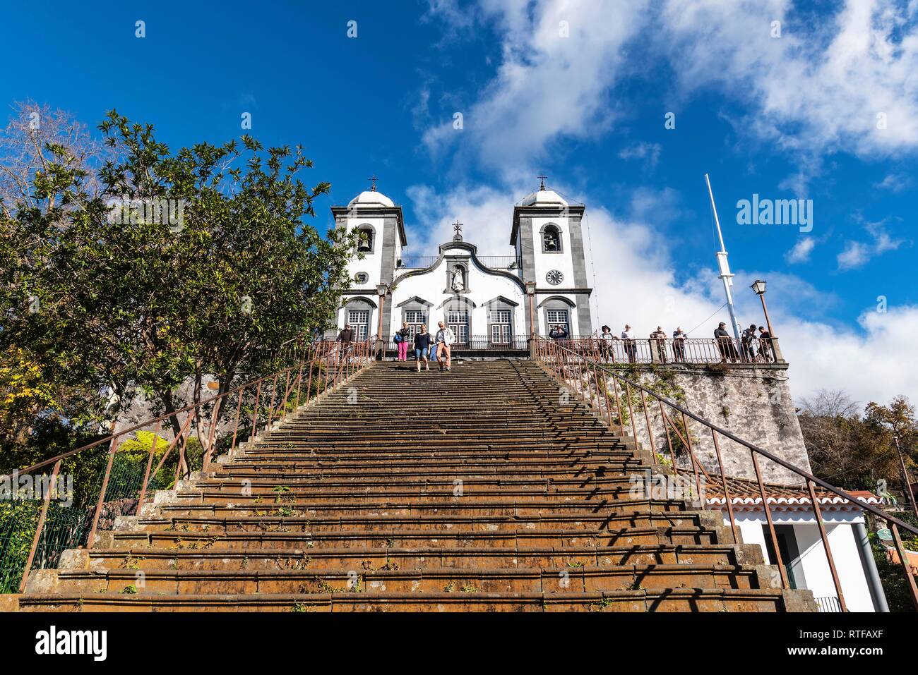 Stairs to the pilgrimage church Nossa Senhora do Monte, Monte, Funchal, Madeira, Portugal Stock Photo