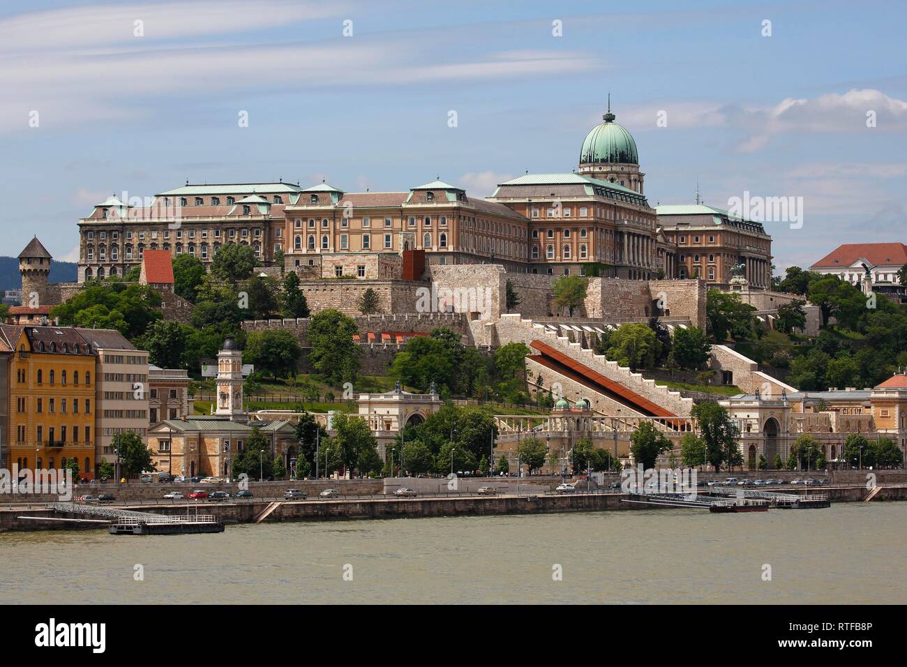 Castle palace at the Danube seen from the Pest district, Castle quarter, Budapest, Hungary Stock Photo
