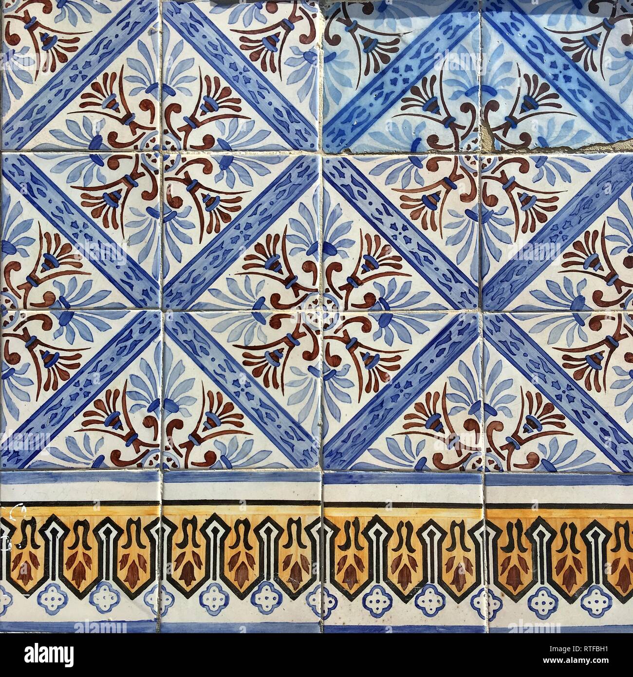 Tile pattern, detail of a tiled house facade, Lisbon, Portugal Stock Photo