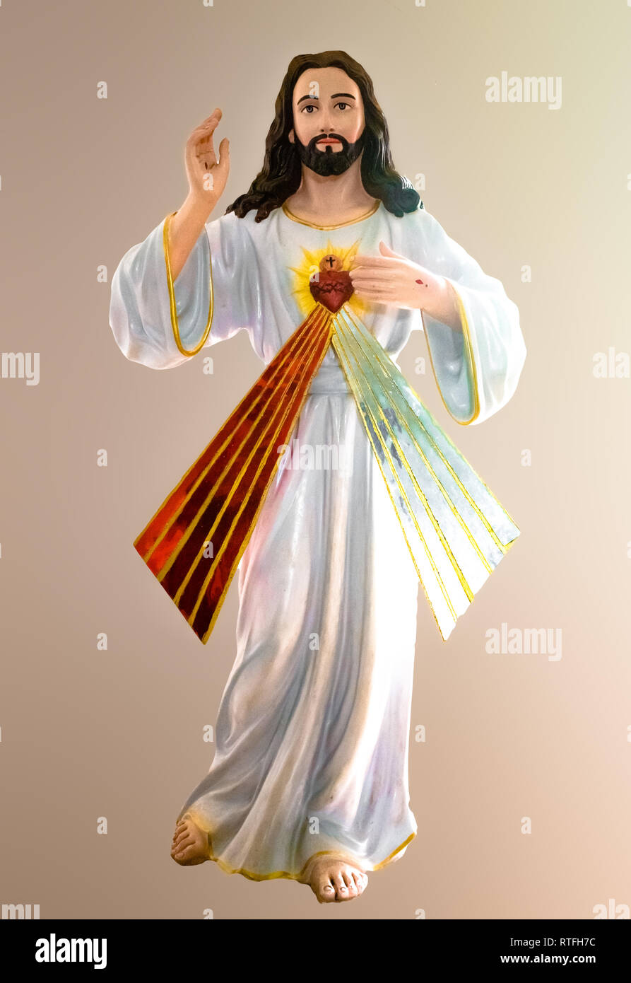 Beautiful photo of Jesus Christ, comprising Sacred Heart of Jesus, giving blessing and the source of light and love to the human race. Stock Photo