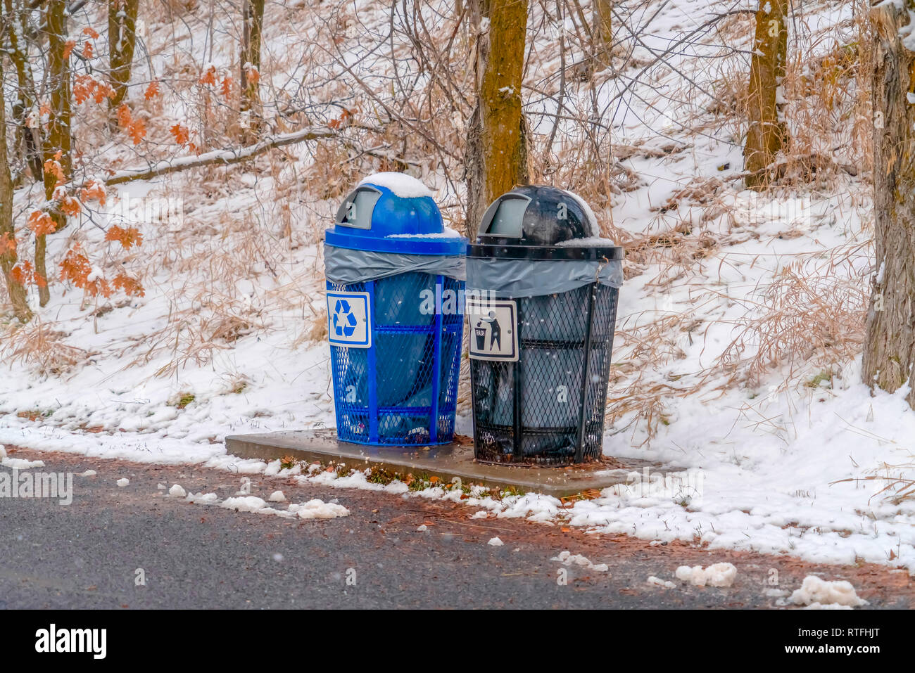 Bin bins beside a road hi-res stock photography and images - Alamy
