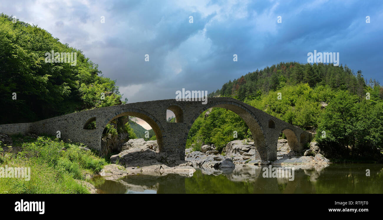 Devil's bridge in Bulgaria, Arda river during summer, Rhodope mountain Stock Photo