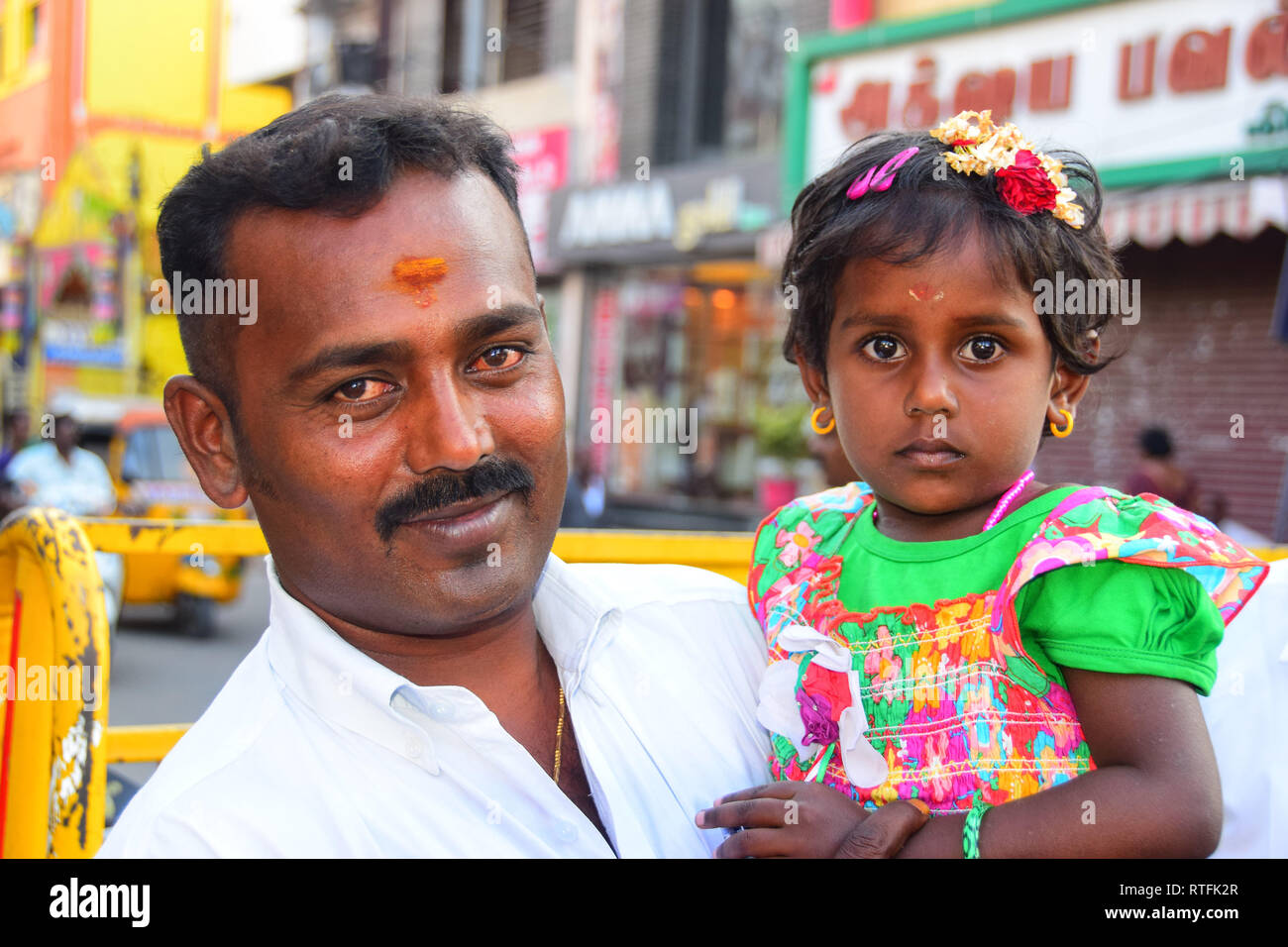 Proud Indian Father Holding Daughter Madurai Tamil Nadu India Stock Photo Alamy