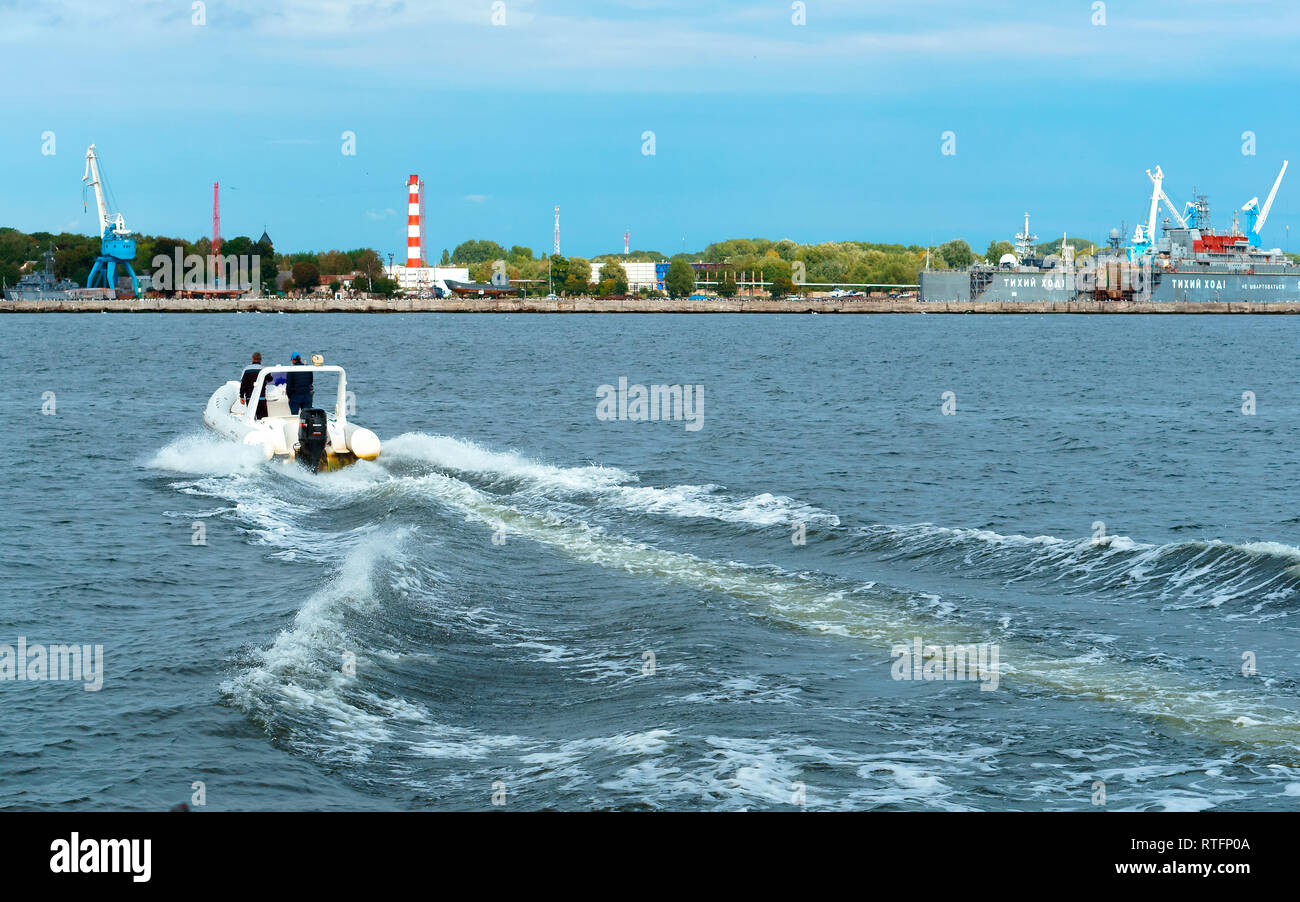 shore of the Baltic sea shipping channel, Baltiysk, Kaliningrad region, Russia, 8 August 2018 Stock Photo