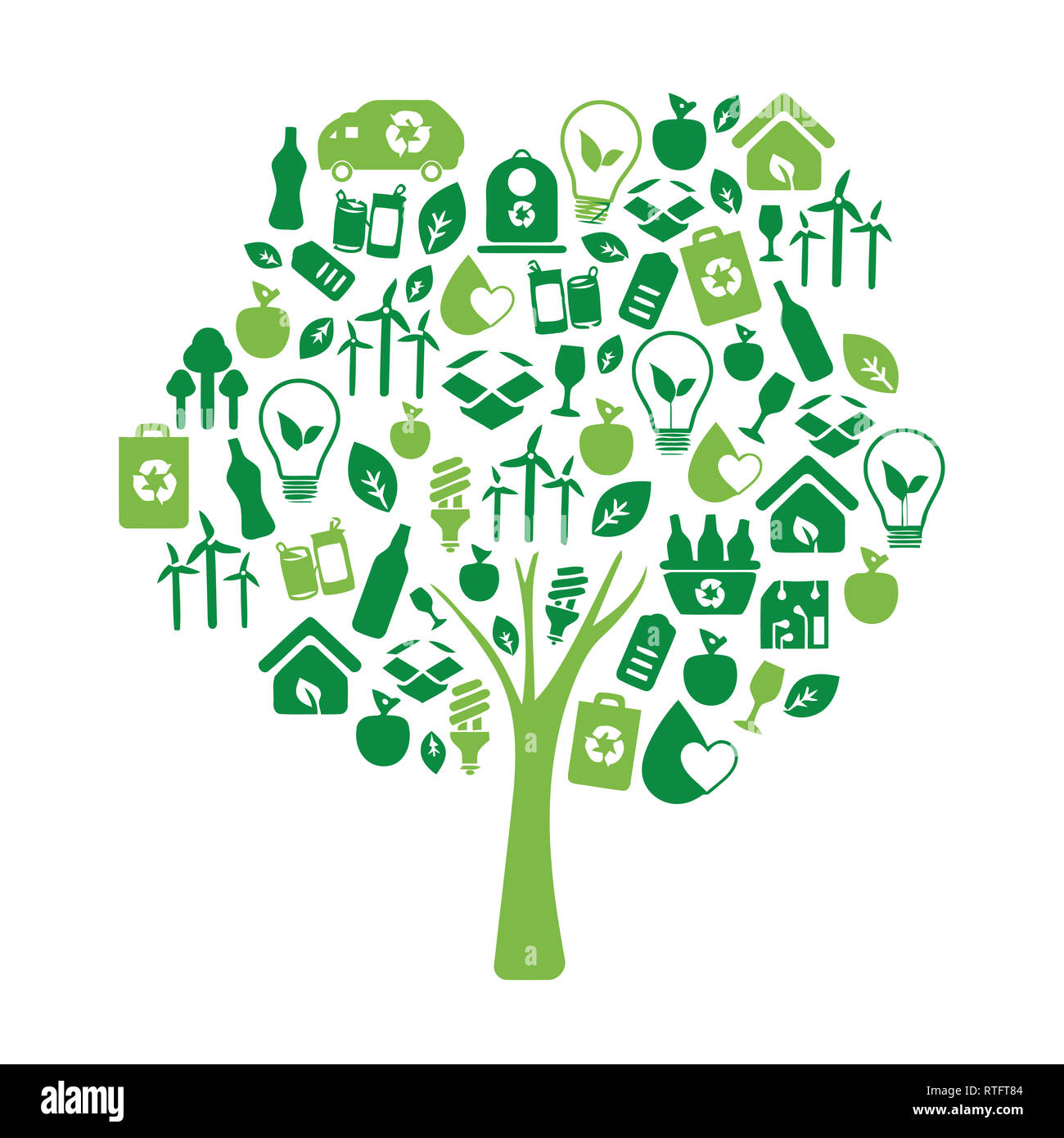 environmental protection friendly green save earth conservation energy lightbulb tree illustration Stock Photo