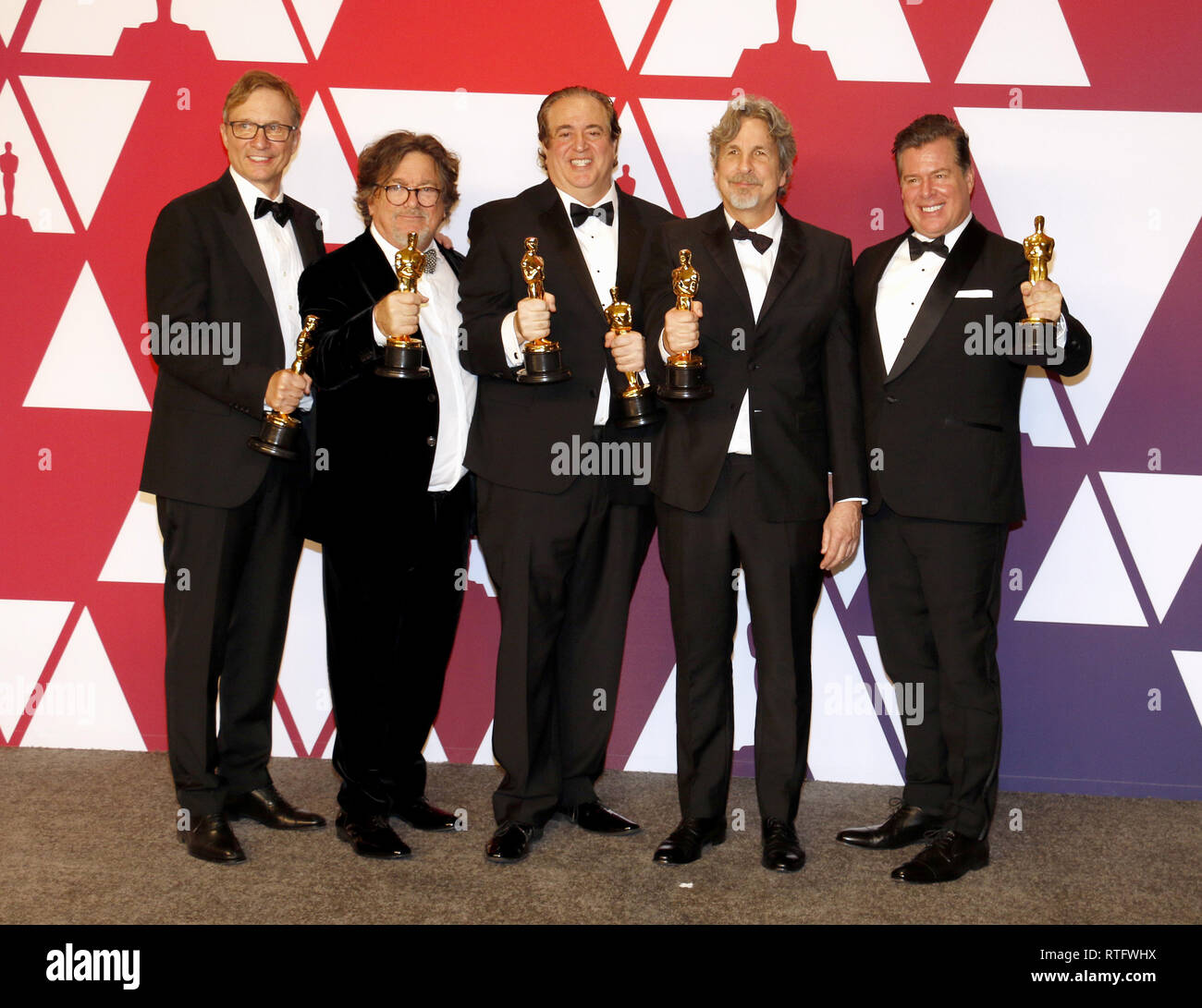 Jim Burke, Charles B. Wessler, Nick Vallelonga, Peter Farrelly and Brian Currie at the 91st Annual Academy Awards - Press Room held at the Loews Hotel Stock Photo
