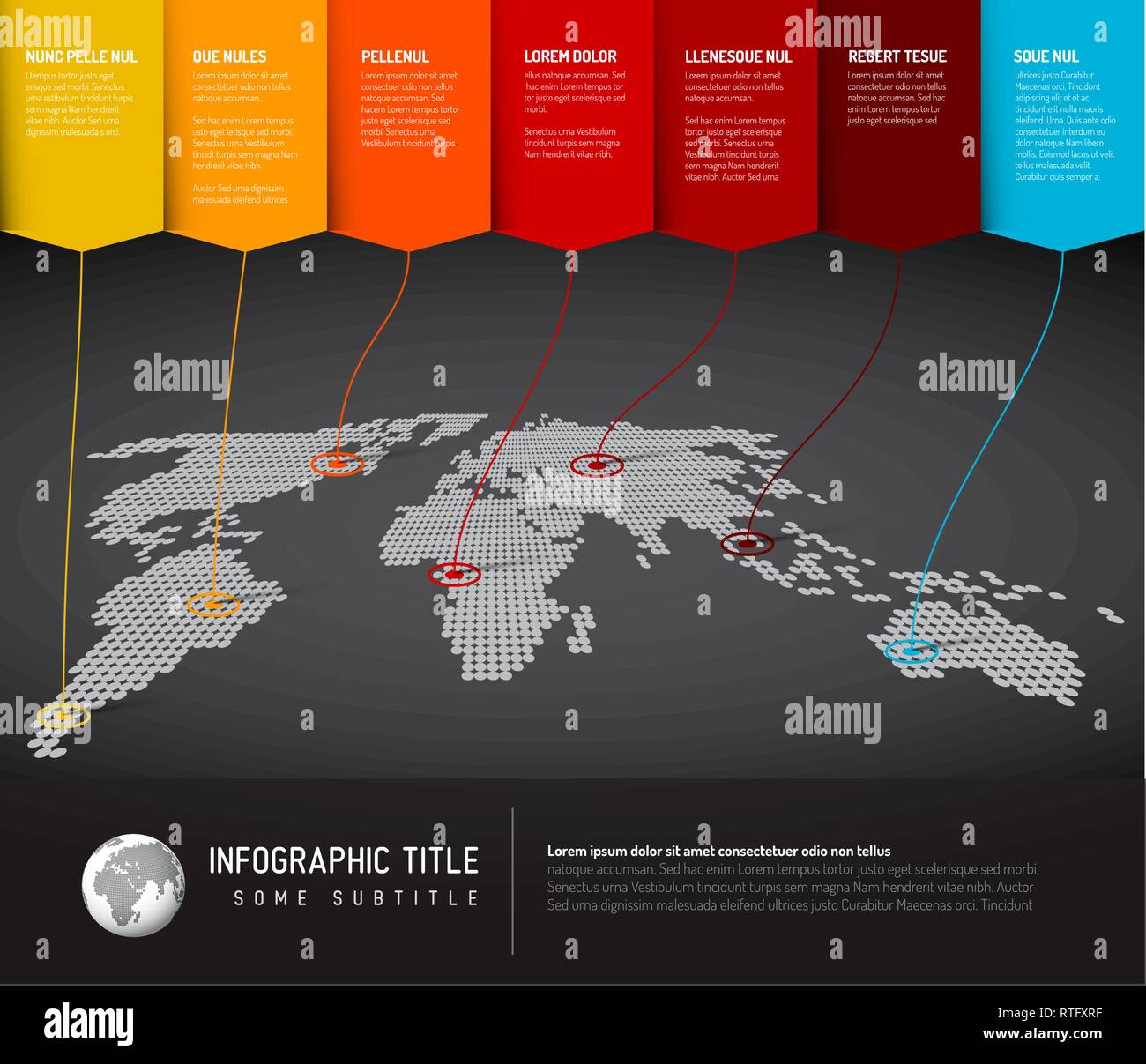 World map infographic: Light World map with colorful pointers Stock Vector