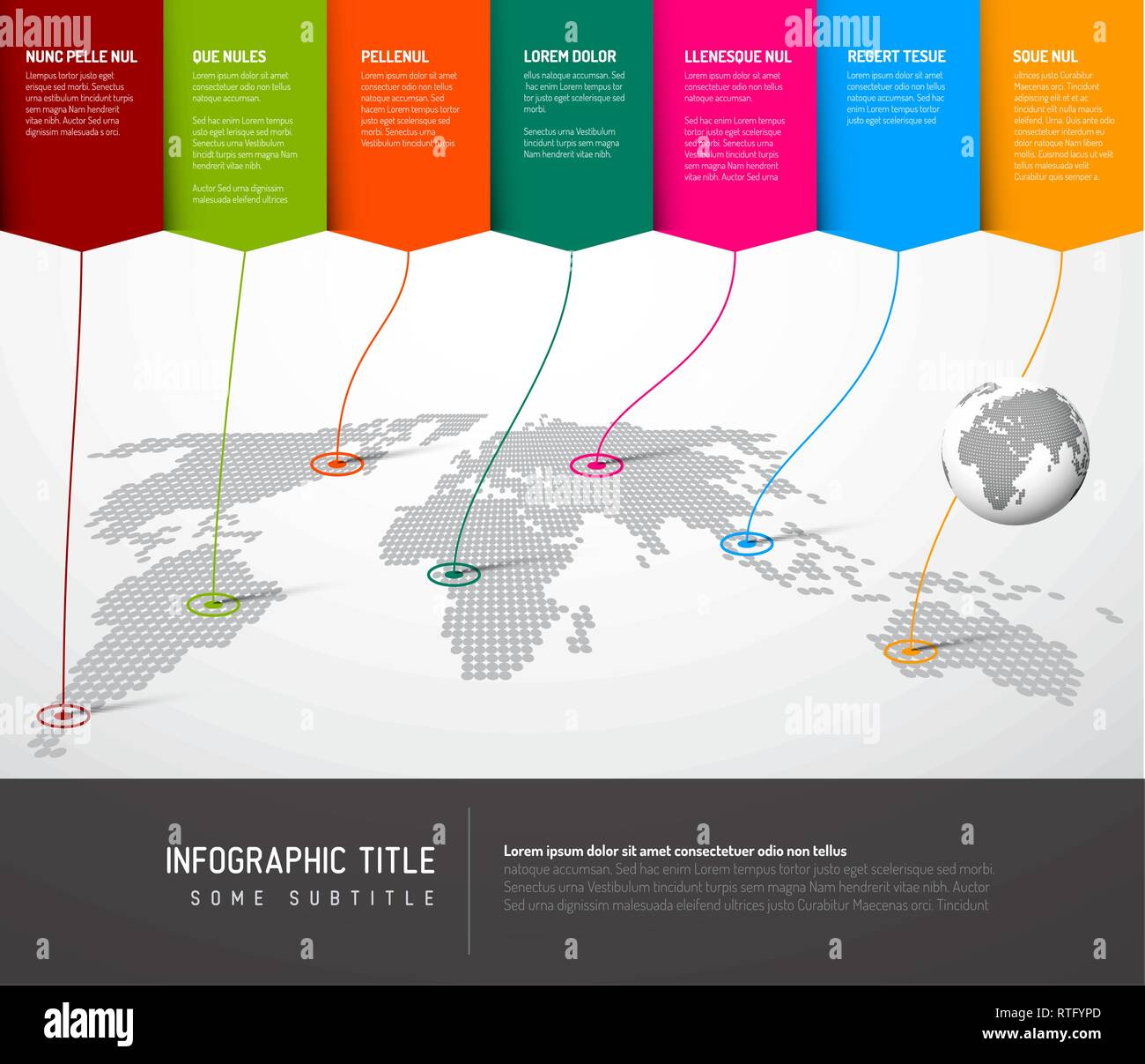 World map infographic: Light World map with colorful pointers Stock Vector