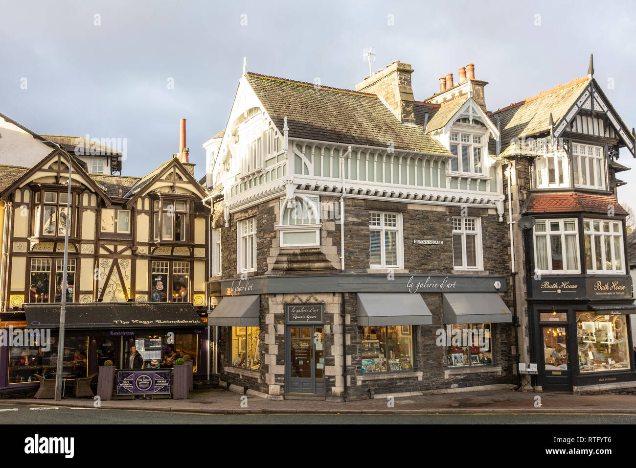 Bowness on Windermere and town centre on a winters day, Lake District,Cumbria,England,UK Stock Photo