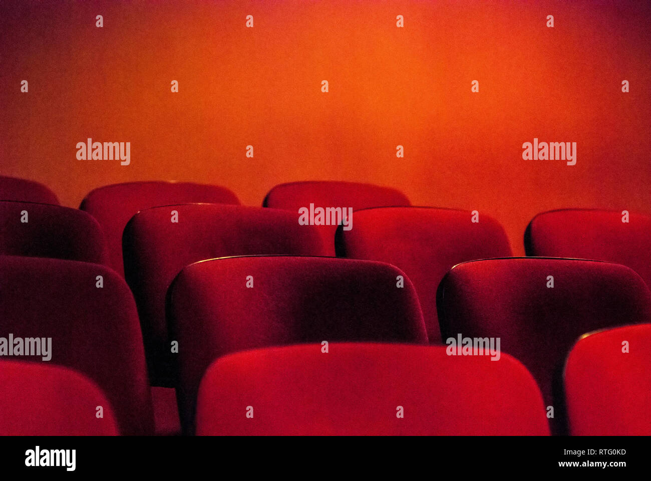 Red empty theater seats. Shallow DOF. Stock Photo
