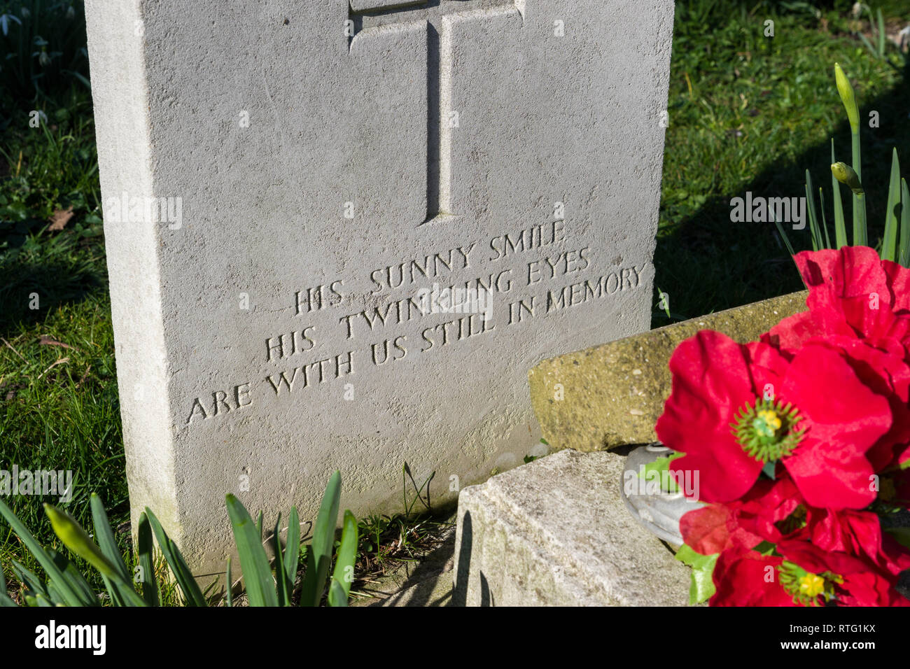 Inscription on a WW2 Commonwealth War grave for a member of the Royal Canadian Air Force, Chelveston, Northamptonshire, UK Stock Photo