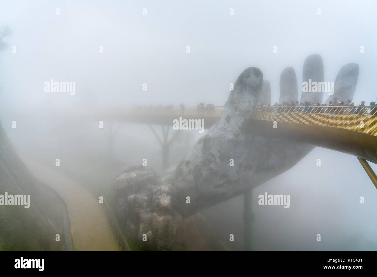 The Golden Bridge, supported by two giant hands, in Vietnam Stock Photo