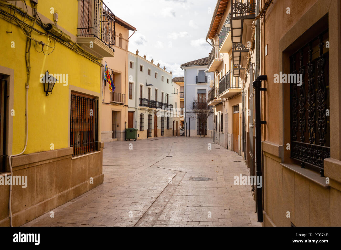 Empty old town street view in Canals, Spain Stock Photo Alamy