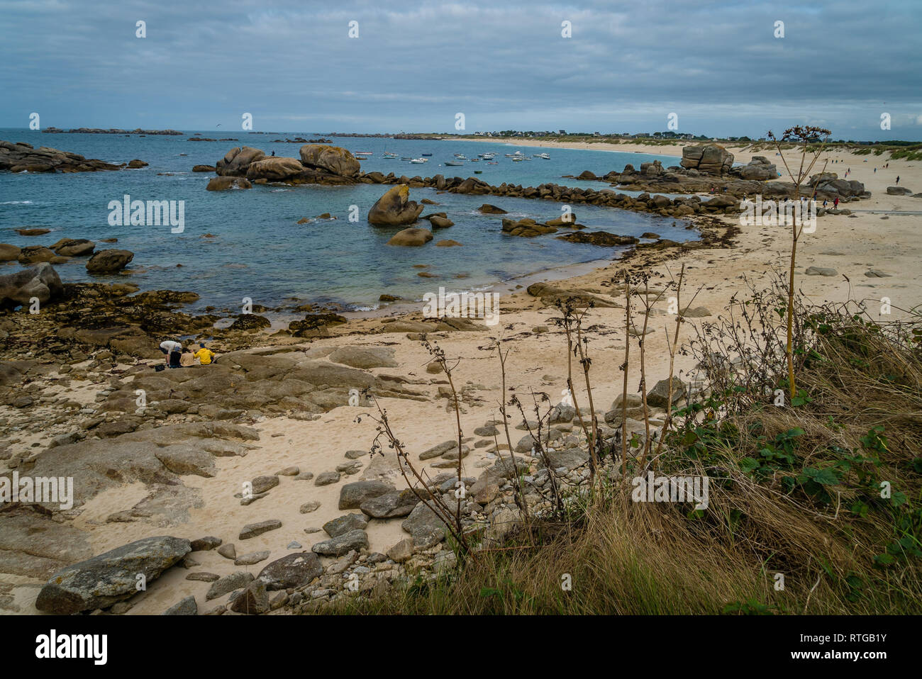 Meneham coast and beach in Brittany region in France Stock Photo