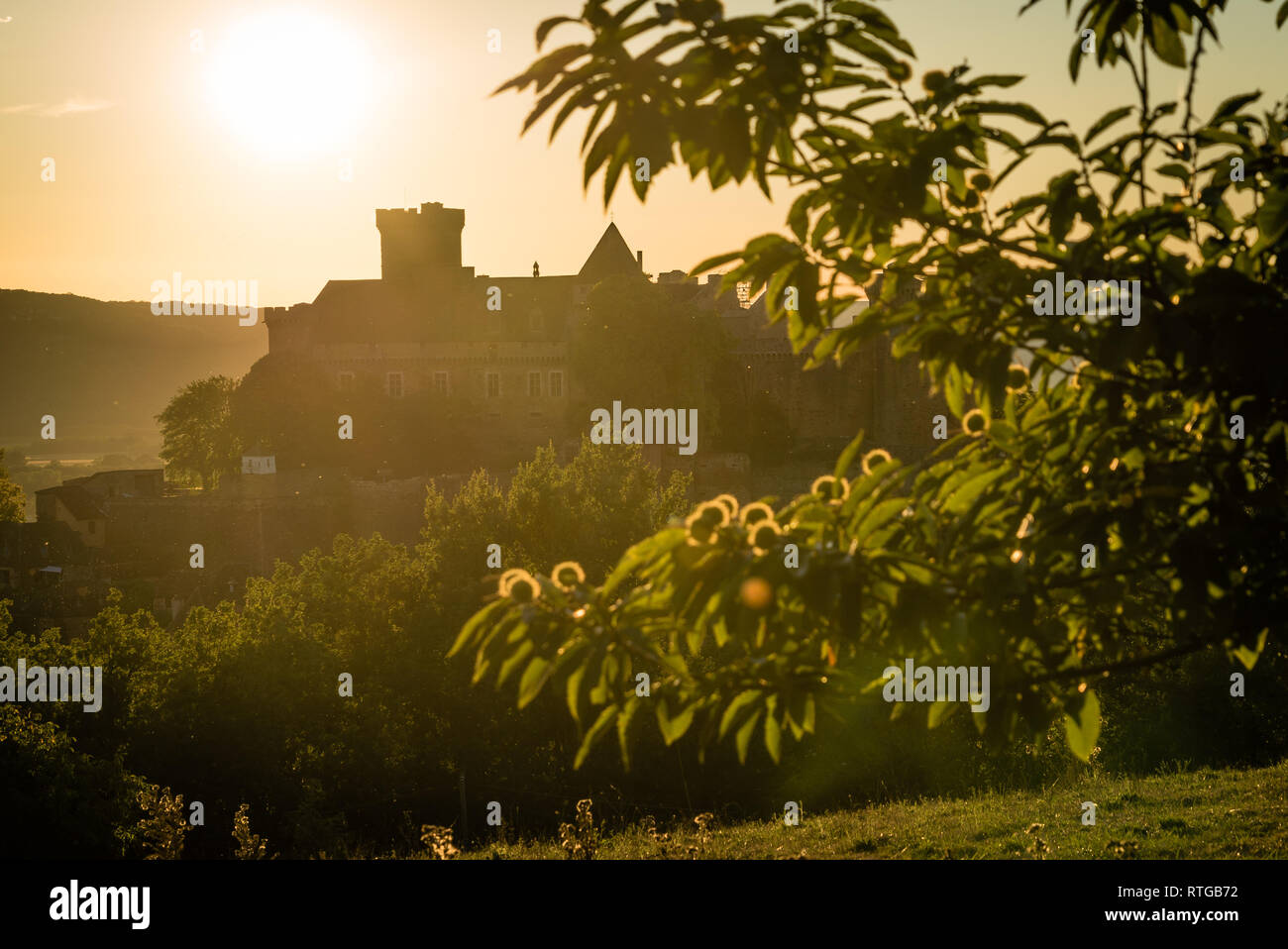 Castelnau castle at sunset in Dordogne valley in France Stock Photo