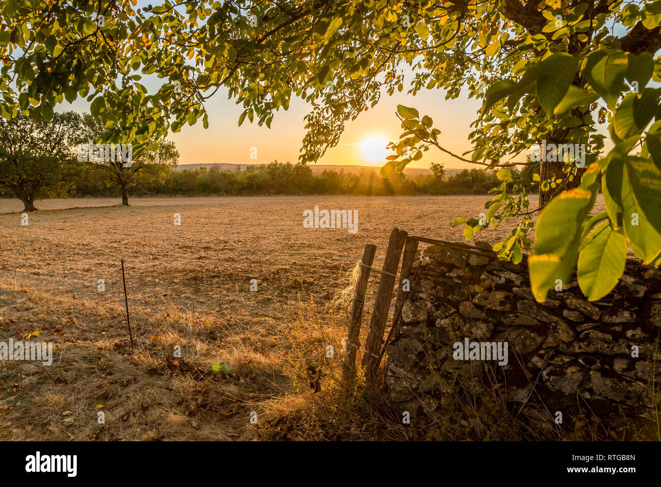 Causses du Quercy at sunset in Occitanie, France Stock Photo